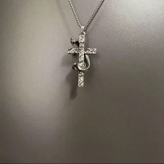 Coiled Snake Cross Necklace